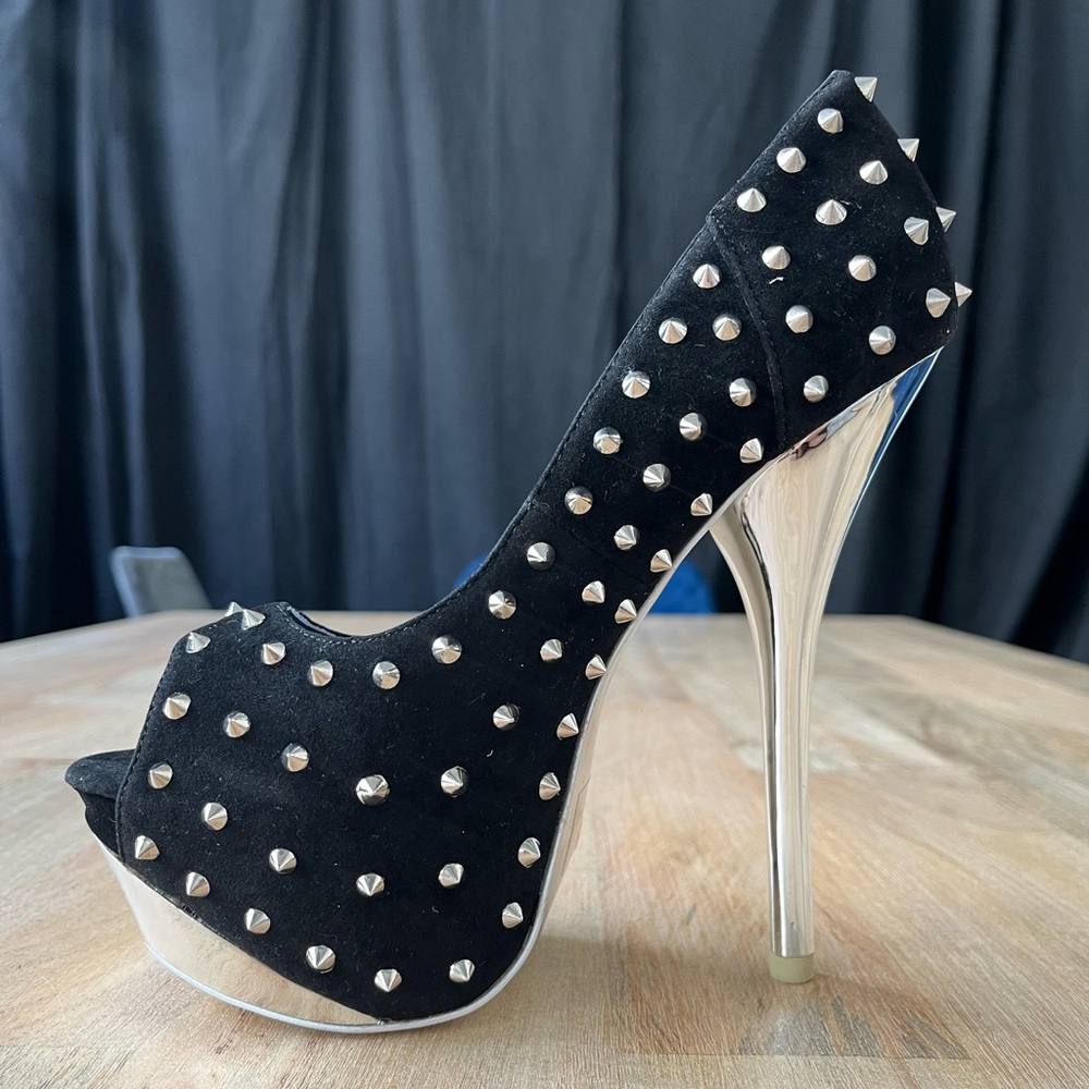 Black Velvet Spiked Stiletto Heels